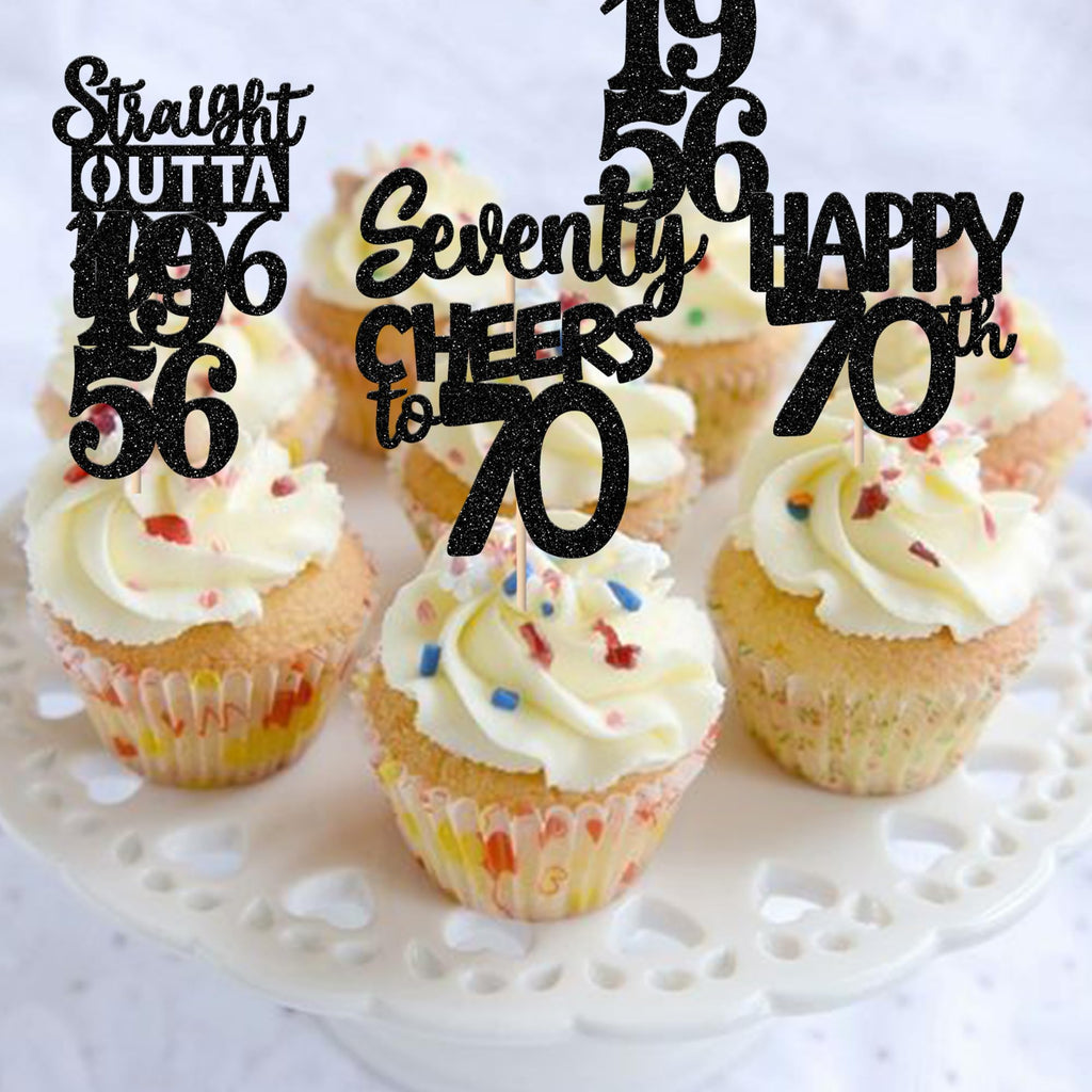 ZHUOWEISM 30Pcs Black Glitter 70th Birthday Cupcake Toppers – Straight Outta 1956