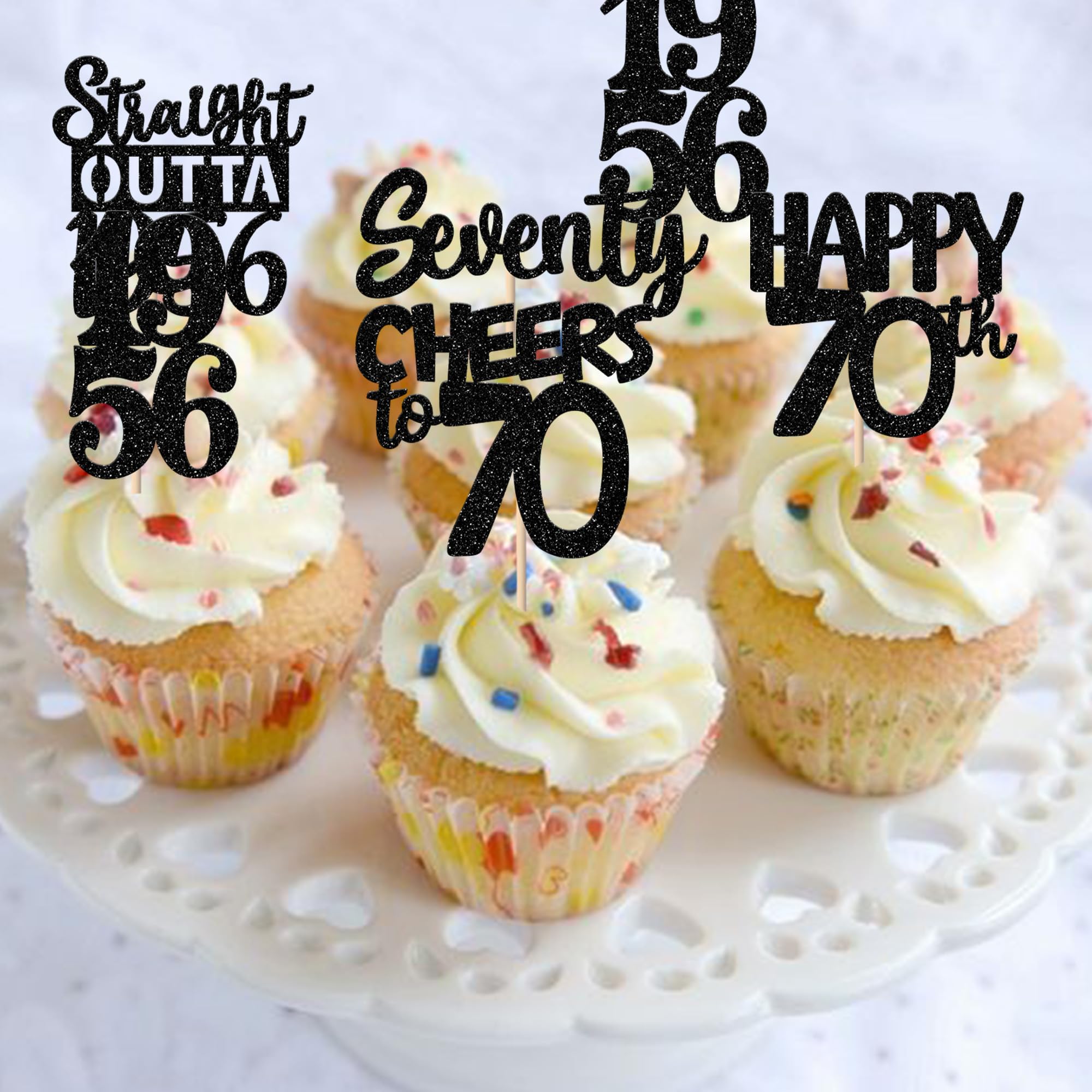 ZHUOWEISM 30Pcs Black Glitter 70th Birthday Cupcake Toppers – Straight Outta 1956