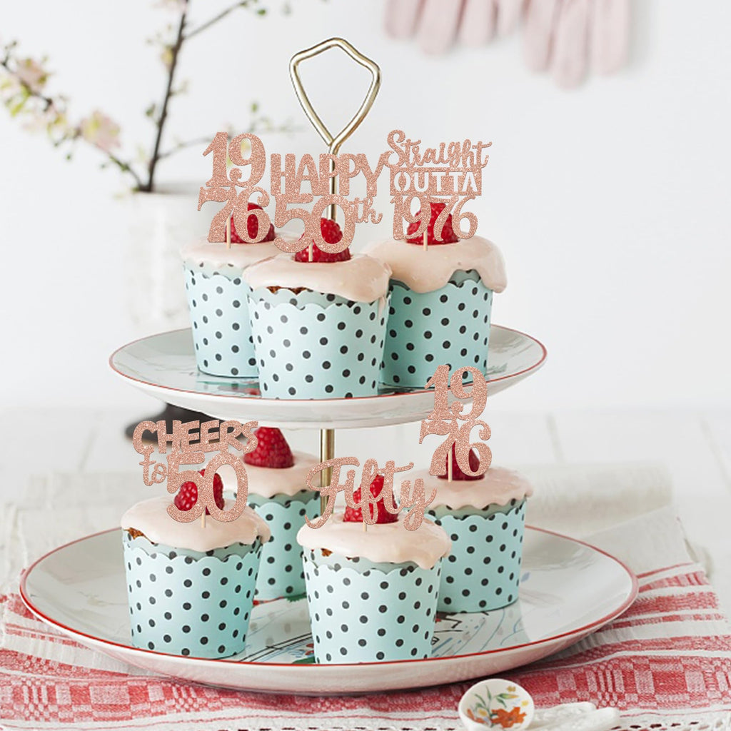 ZHUOWEISM 30Pcs 50th Birthday Cupcake Toppers – Glitter Straight Outta 1976, Rose Gold