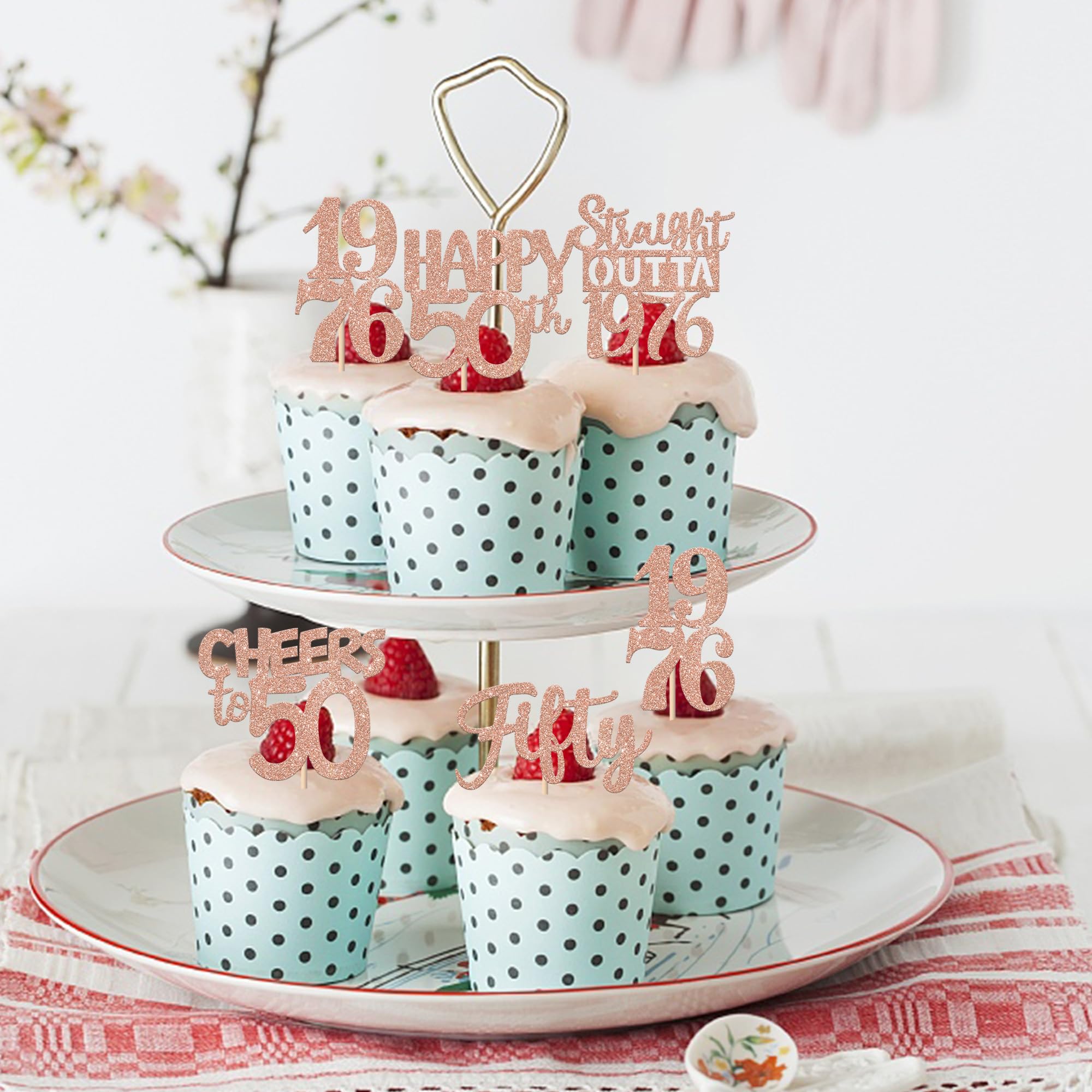 ZHUOWEISM 30Pcs 50th Birthday Cupcake Toppers – Glitter Straight Outta 1976, Rose Gold