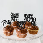 ZHUOWEISM 30pcs Black Glitter Cupcake Toppers - Straight Outta 1986 for 40th Birthday & Anniversary