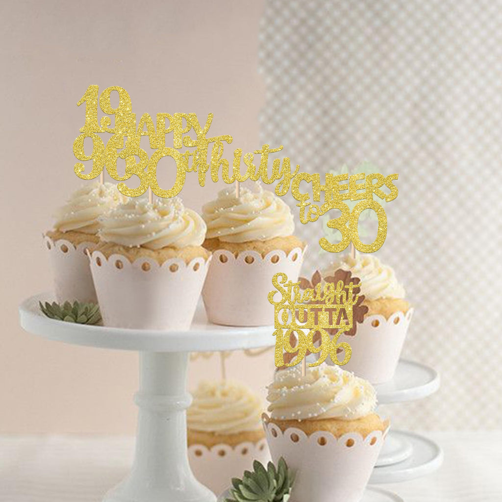 ZHUOWEISM 30PCS Straight Outta 1996 Cupcake Toppers - Gold Glitter 30th Birthday Picks