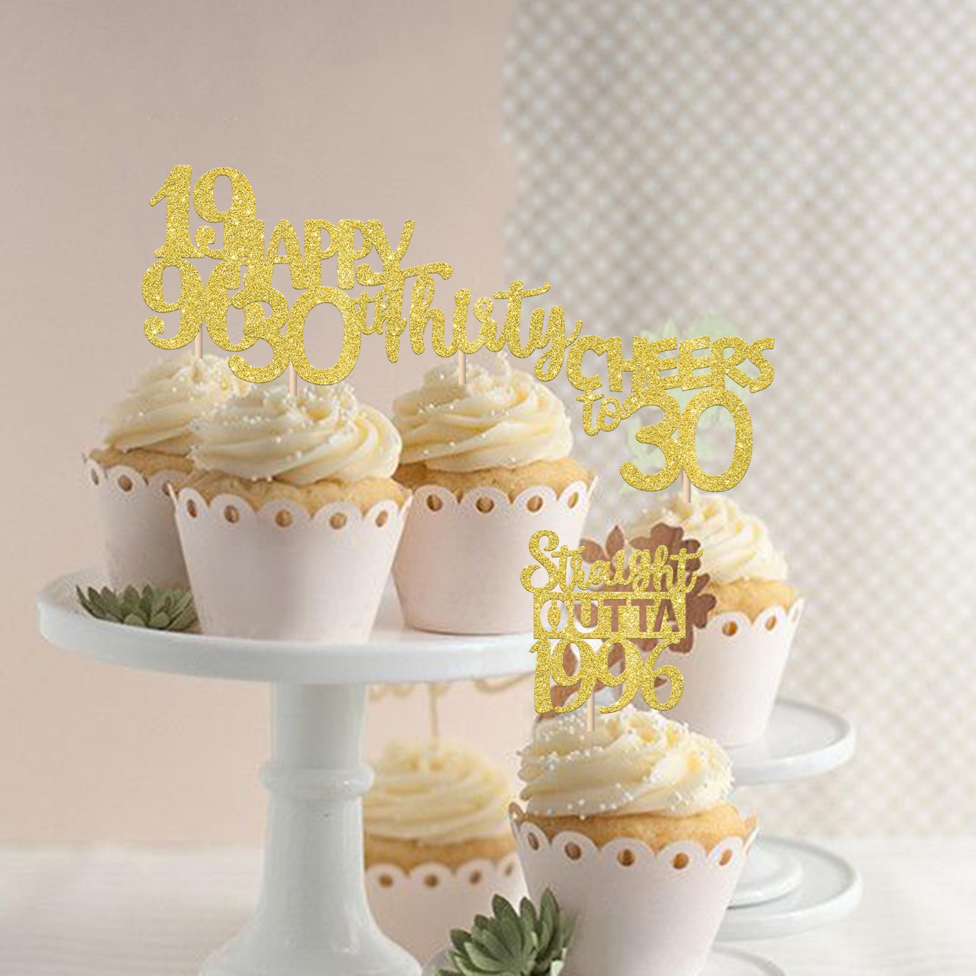 ZHUOWEISM 30PCS Straight Outta 1996 Cupcake Toppers - Gold Glitter 30th Birthday Picks
