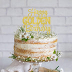 ZHUOWEISM Happy Golden Birthday Cake Topper – Gold Glitter Cake Pick for 1/13/16/18/21/30/40/60/70/80/90 & 50th Anniversary