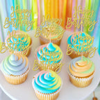 ZHUOWEISM 24 Pcs Happy Birthday Cupcake Toppers Glitter Picks, Gold — Anniversary & Party Cake Decorations