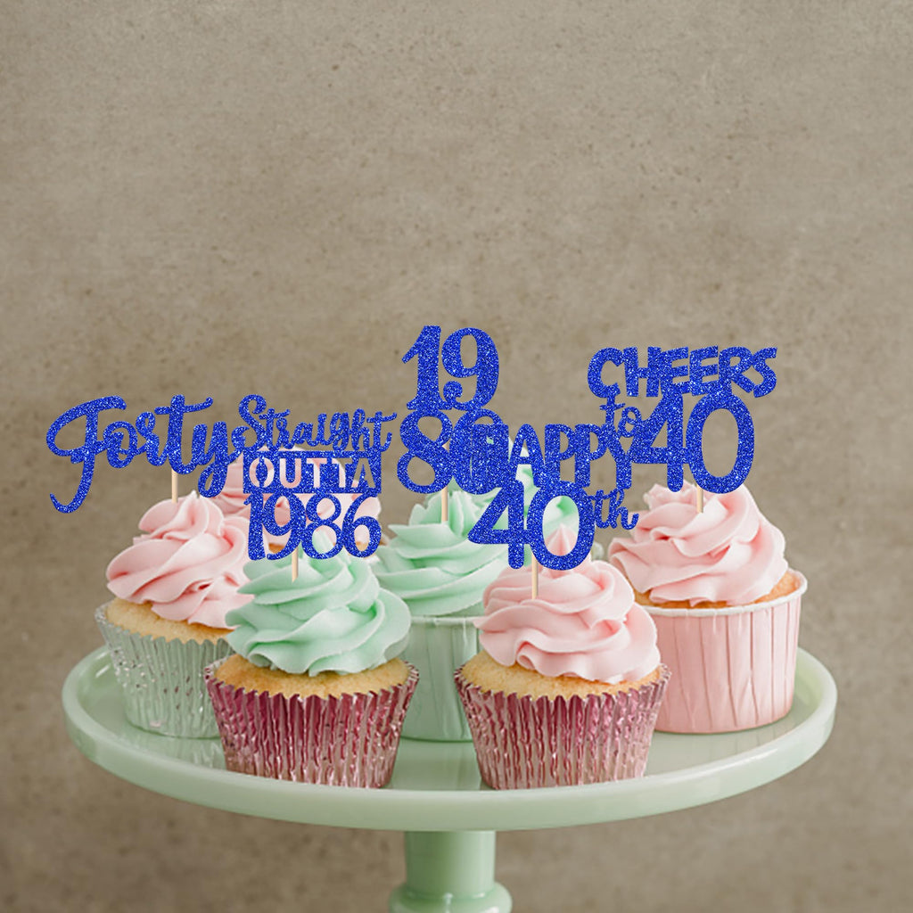 ZHUOWEISM 30Pcs 40th Birthday Cupcake Toppers Glitter – Straight Outta 1985 (Blue)