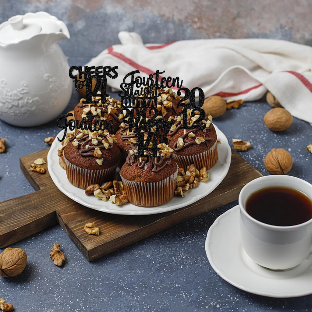 ZHUOWEISM 30pcs Black Glitter Cupcake Toppers – Straight Outta 2012 for 14th Birthday & Anniversary