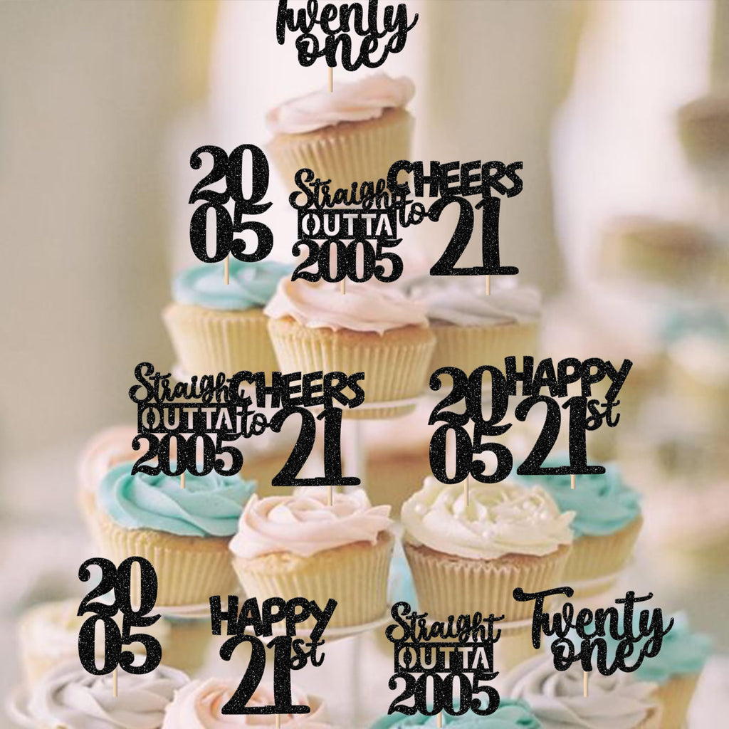 ZHUOWEISM 30Pcs Black 21st Birthday Cupcake Toppers Glitter – Straight Outta 2004 Party Picks