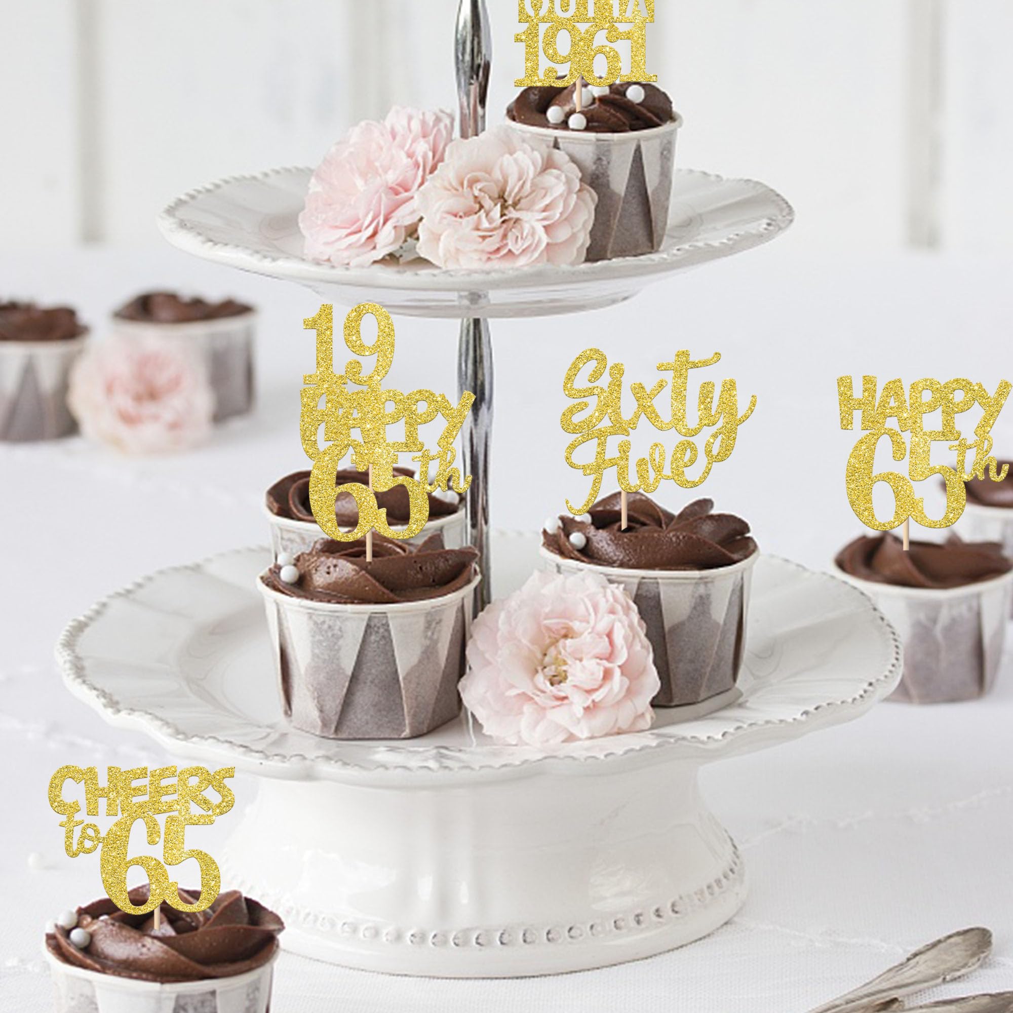 ZHUOWEISM 30Pcs Straight Outta 1961 Cupcake Toppers – Gold Glitter 65th Birthday Picks