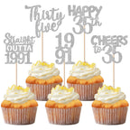 ZHUOWEISM 30 Pcs 35th Birthday Cupcake Toppers Glitter – Straight Outta 1991 Party Picks (Silver)