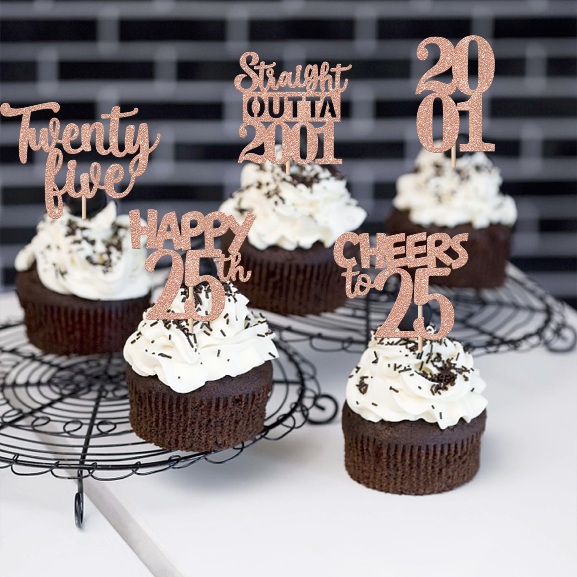ZHUOWEISM 30Pcs Rose Gold 25th Birthday Cupcake Toppers Glitter – Straight Outta 2001