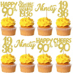 ZHUOWEISM 30Pcs Happy 90th Birthday Cupcake Toppers | Gold Glitter | Straight Outta 1936 - 90 Fabulous Cake Decorations