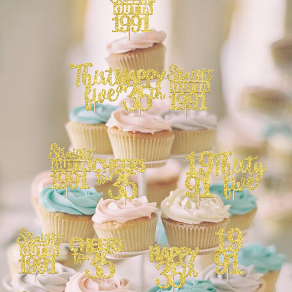 ZHUOWEISM 30PCS Straight Outta 1991 Cupcake Toppers – Gold Glitter for 35th Birthday