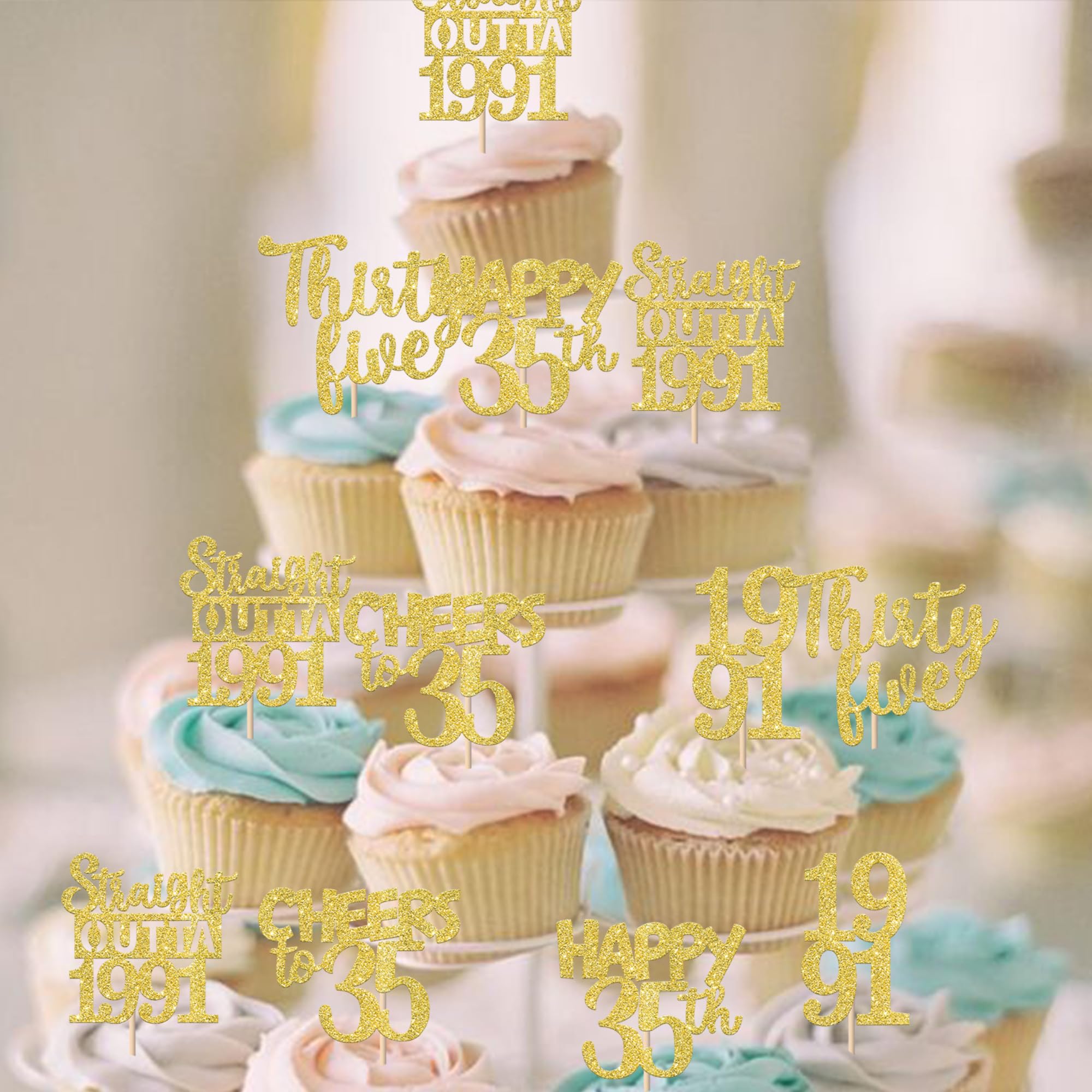 ZHUOWEISM 30PCS Straight Outta 1991 Cupcake Toppers – Gold Glitter for 35th Birthday