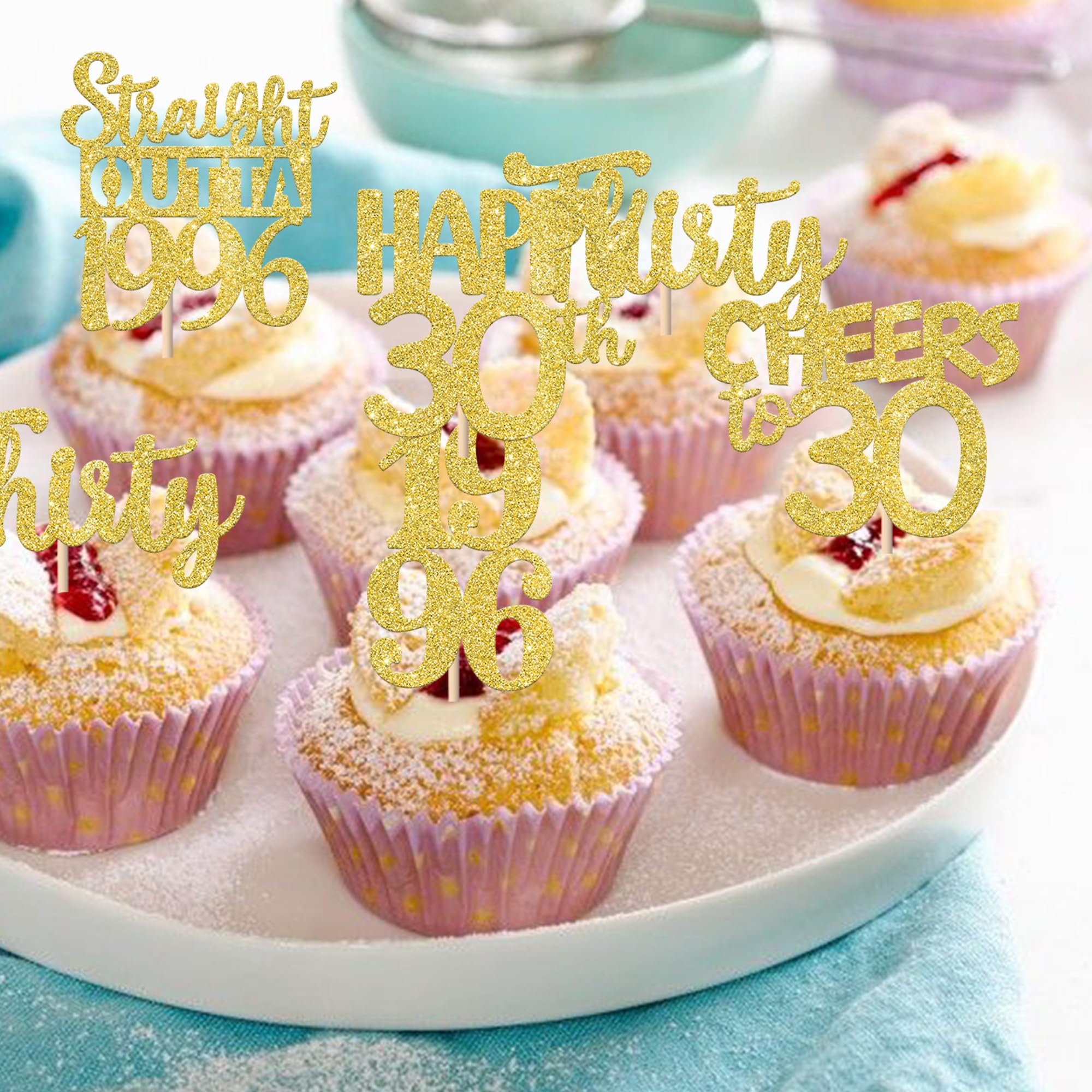 ZHUOWEISM 30PCS Straight Outta 1996 Cupcake Toppers - Gold Glitter 30th Birthday Picks