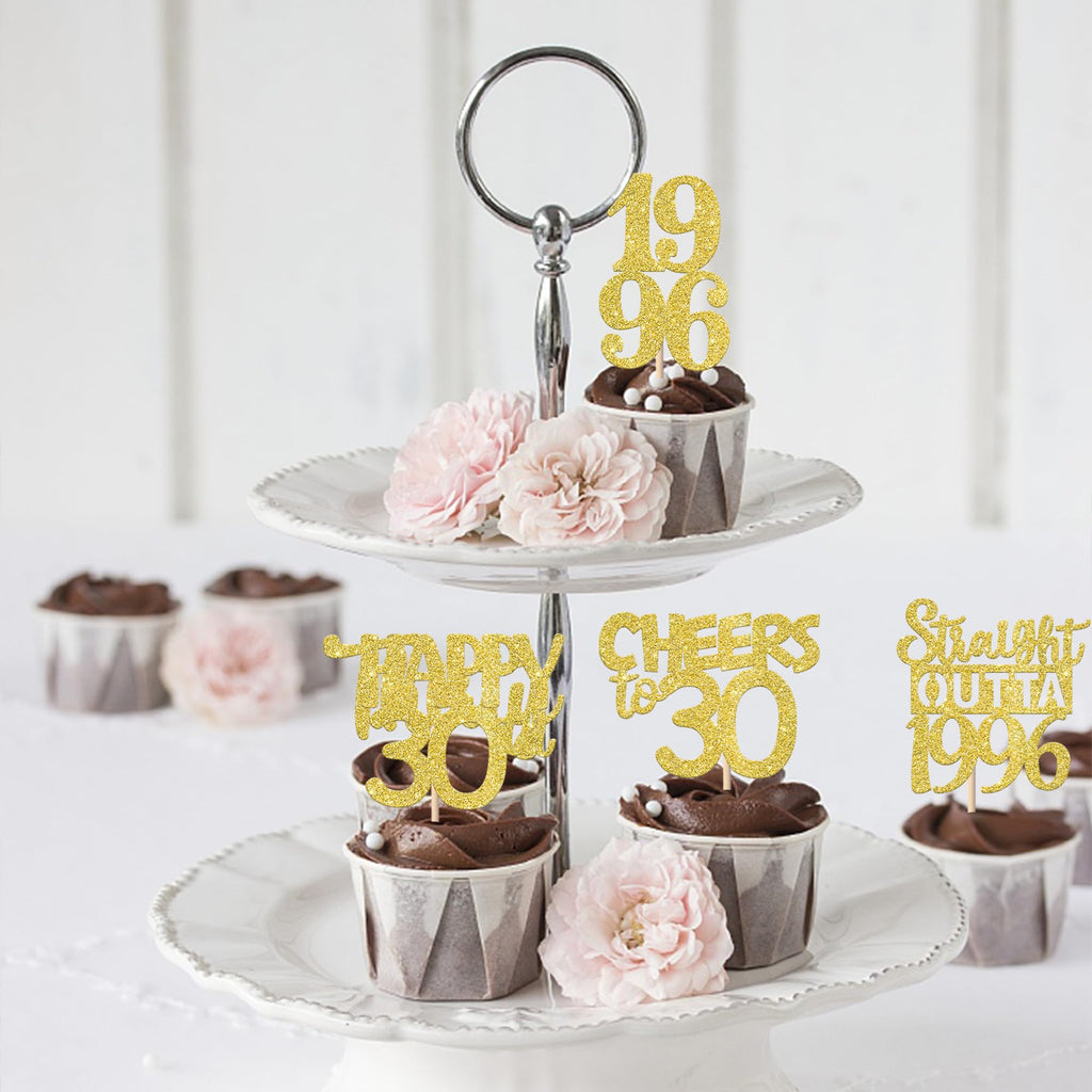 ZHUOWEISM 30PCS Straight Outta 1996 Cupcake Toppers - Gold Glitter 30th Birthday Picks