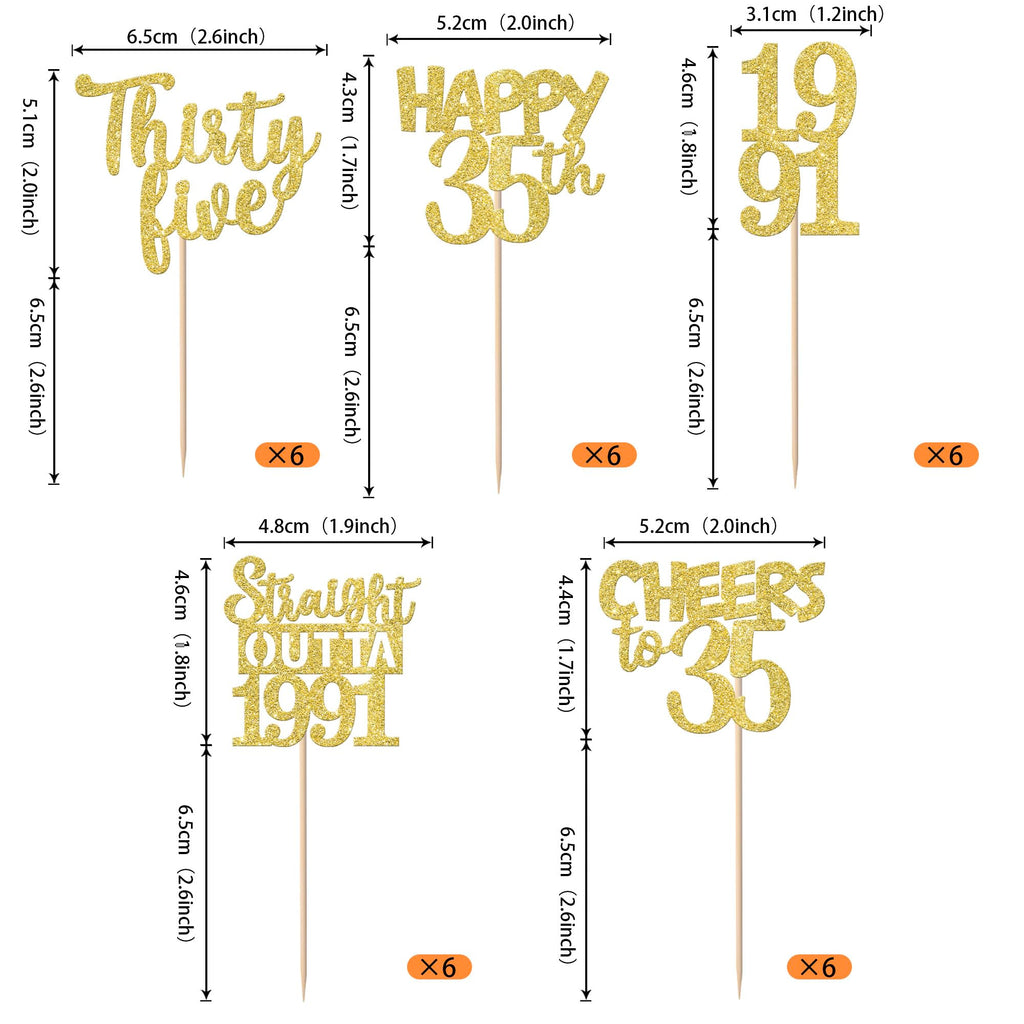 ZHUOWEISM 30PCS Straight Outta 1991 Cupcake Toppers – Gold Glitter for 35th Birthday