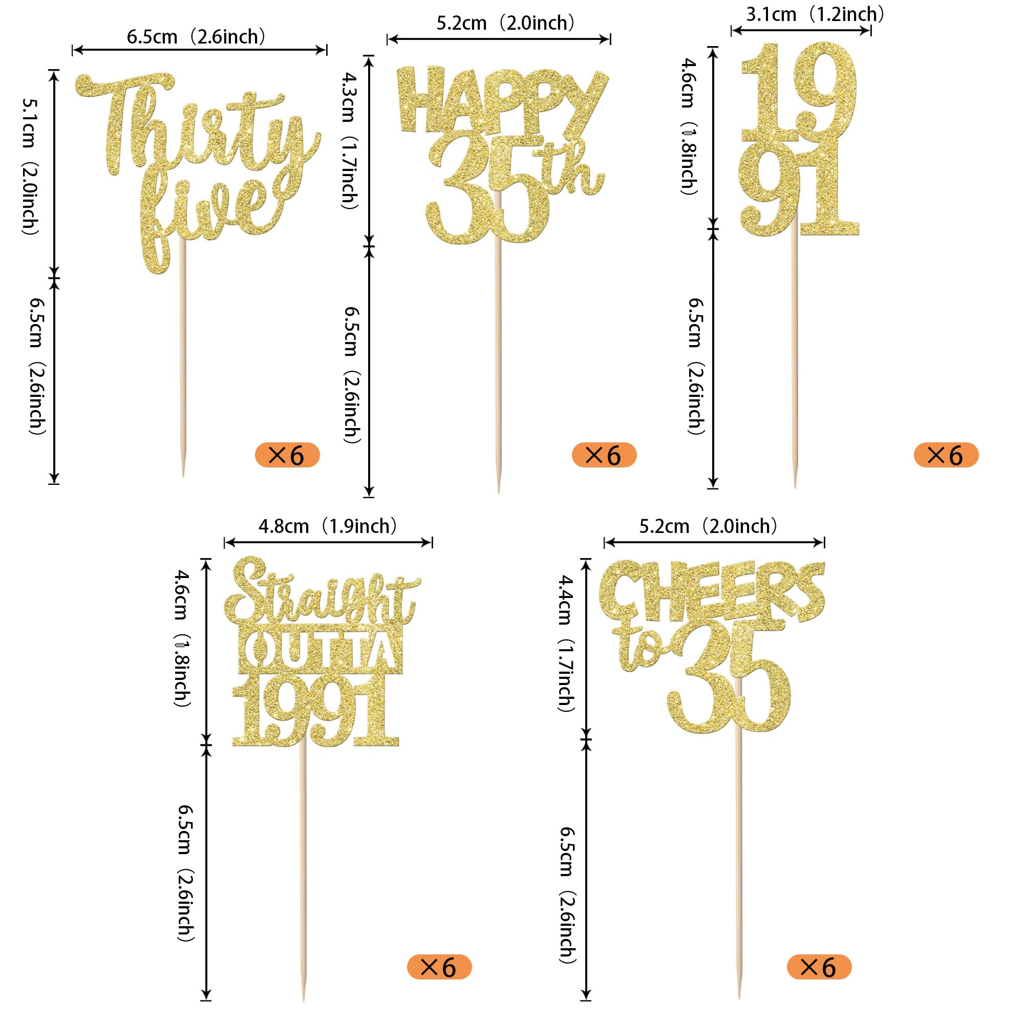 ZHUOWEISM 30PCS Straight Outta 1991 Cupcake Toppers – Gold Glitter for 35th Birthday