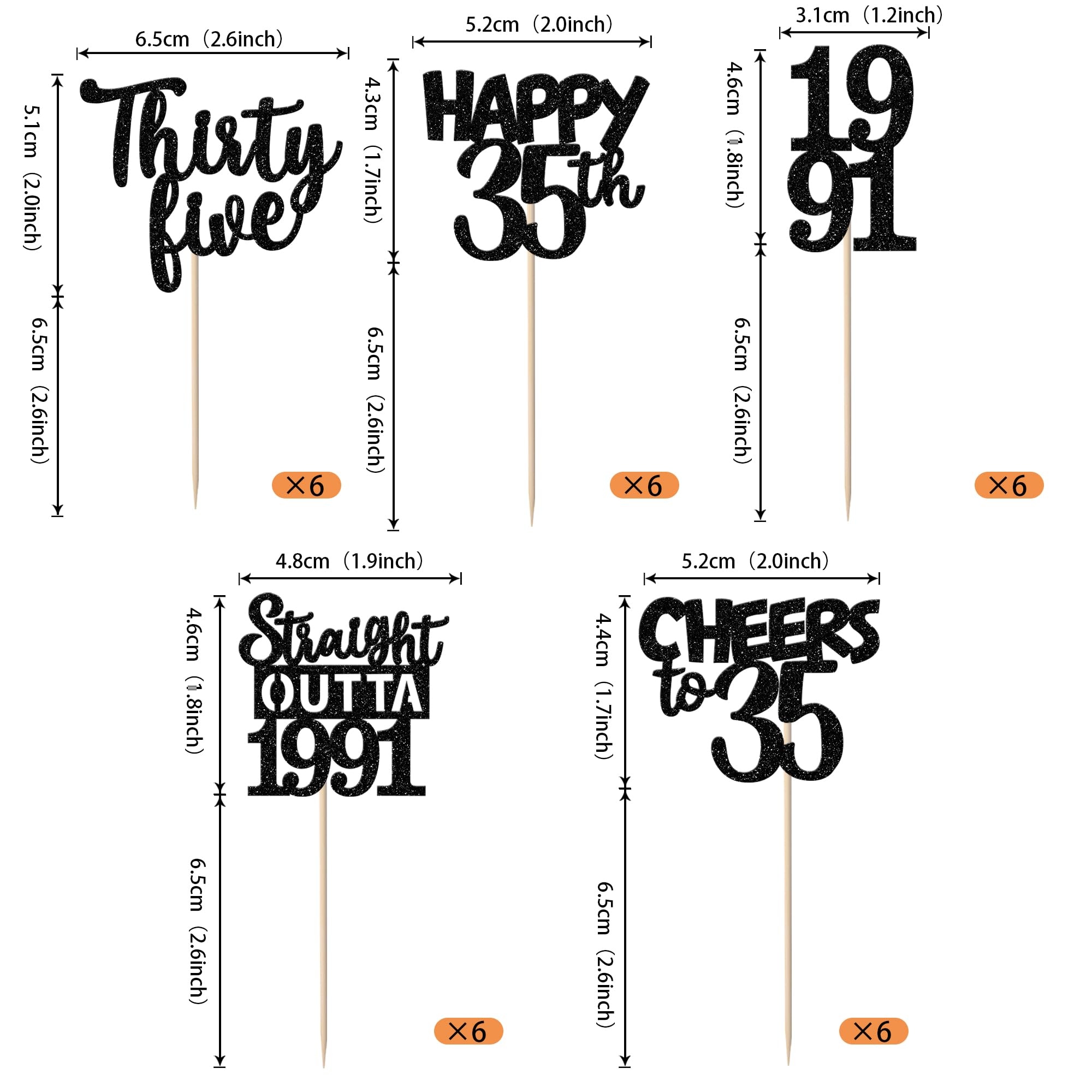 ZHUOWEISM 30Pcs Black Glitter Cupcake Toppers | Straight Outta 1991 35th Birthday Party Decorations