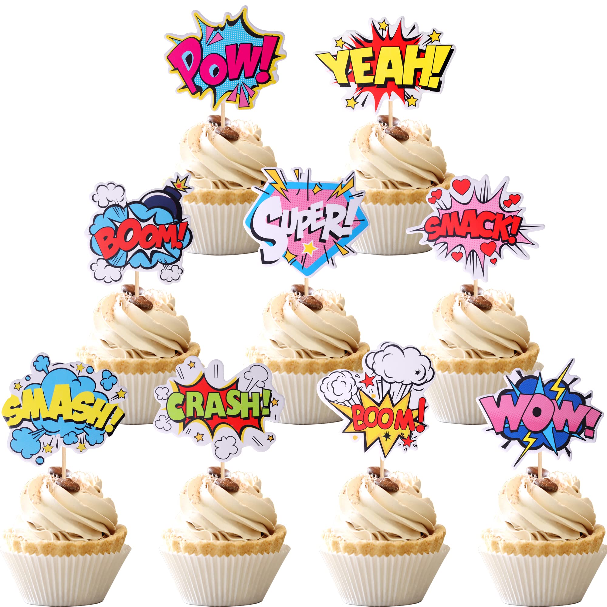 ZHUOWEISM 36 PCS Super Hero Boom Cupcake Toppers & Wrappers for Hero Theme Parties