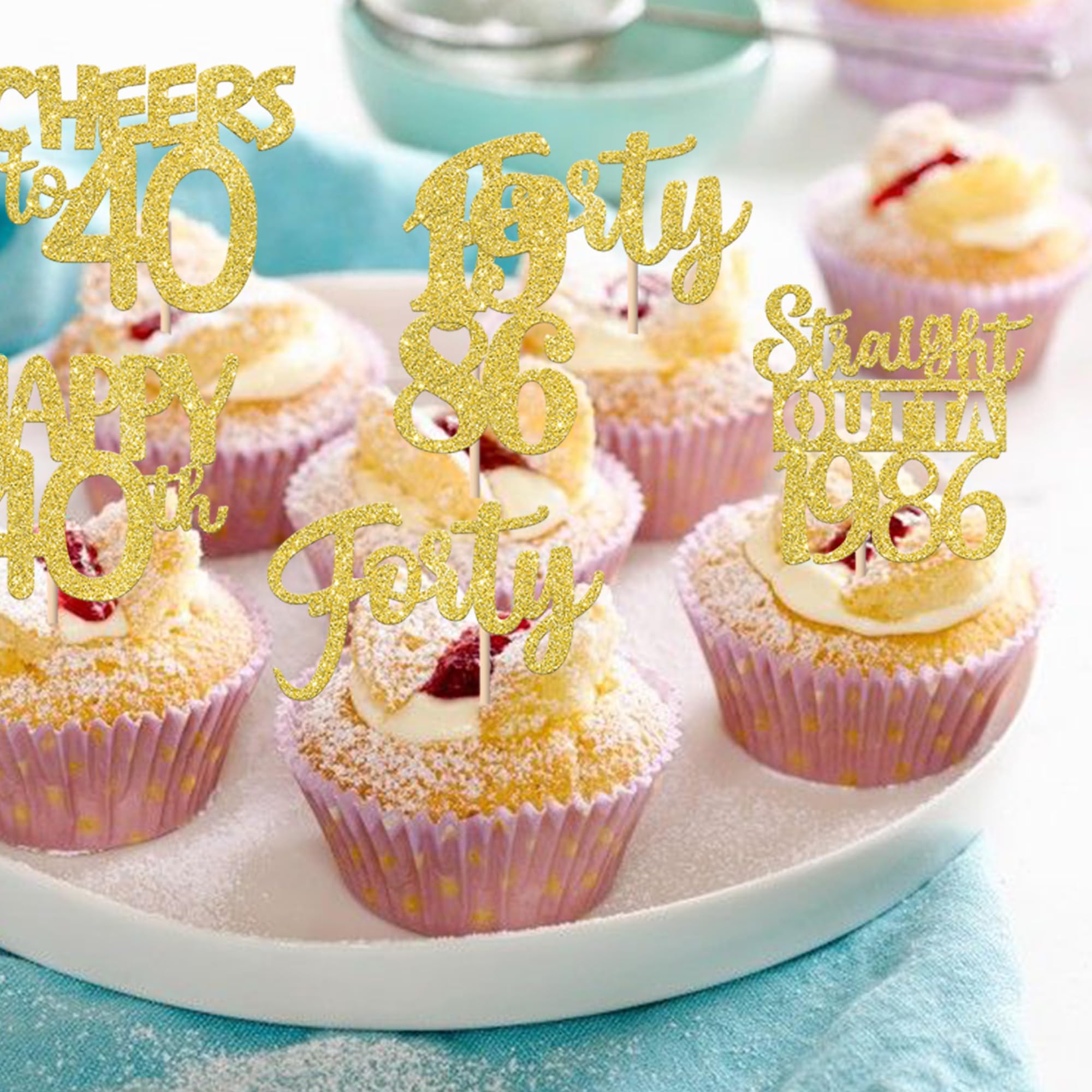 ZHUOWEISM 30PCS Straight Outta 1986 Gold Glitter Cupcake Toppers – 40th Birthday Party Decorations
