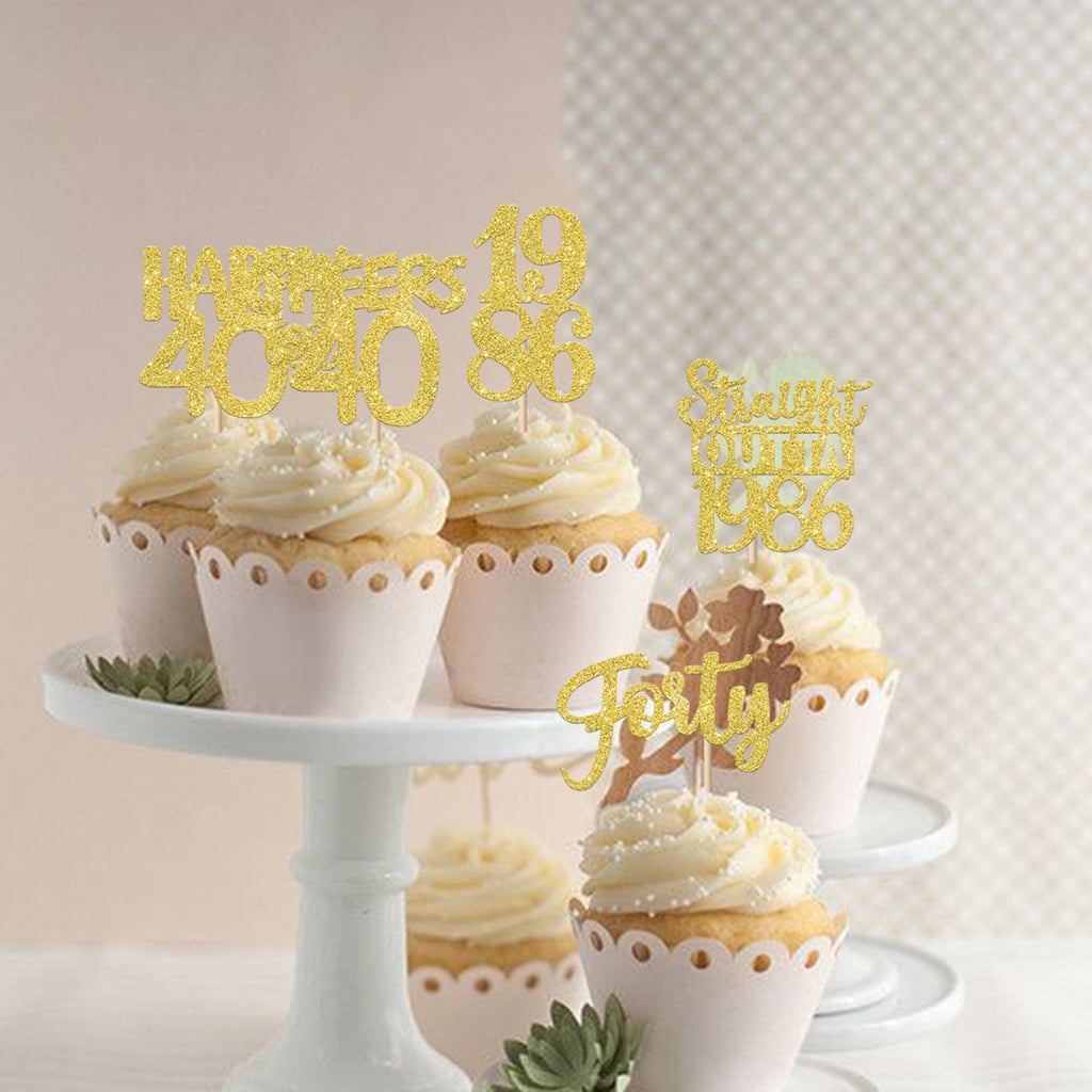 ZHUOWEISM 30PCS Straight Outta 1986 Gold Glitter Cupcake Toppers – 40th Birthday Party Decorations