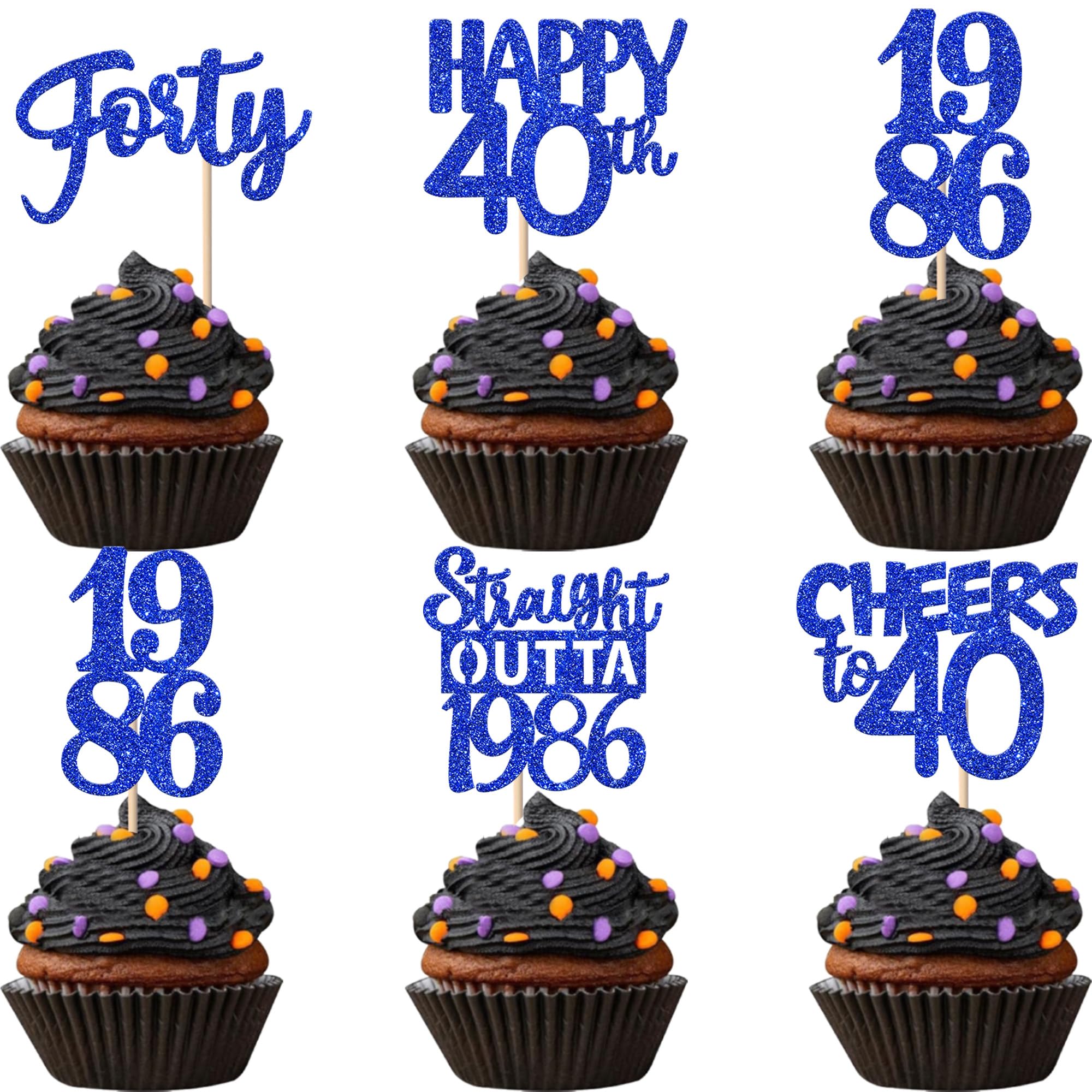 ZHUOWEISM 30Pcs 40th Birthday Cupcake Toppers Glitter – Straight Outta 1985 (Blue)