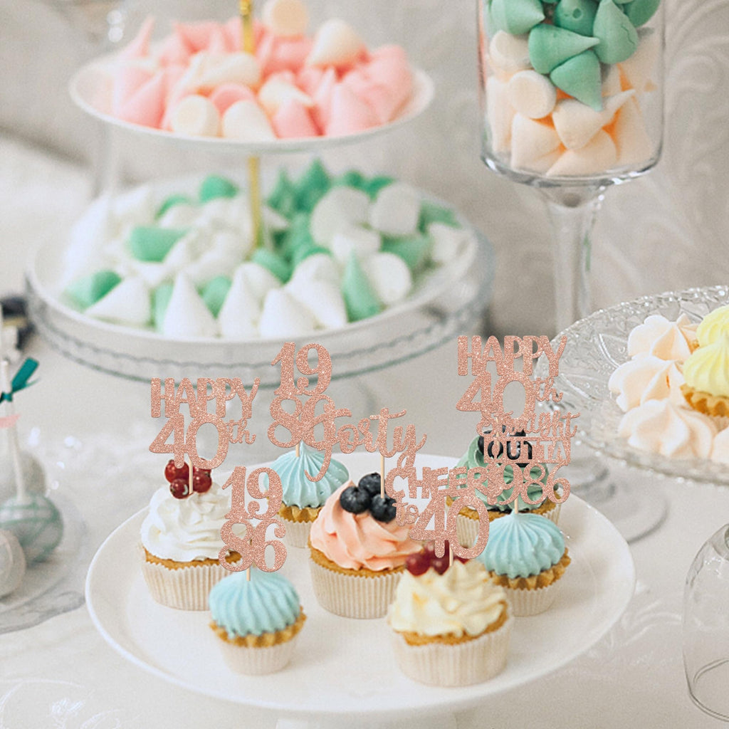 ZHUOWEISM 30Pcs Glitter 40th Birthday Cupcake Toppers — Straight Outta 1986, Rose Gold