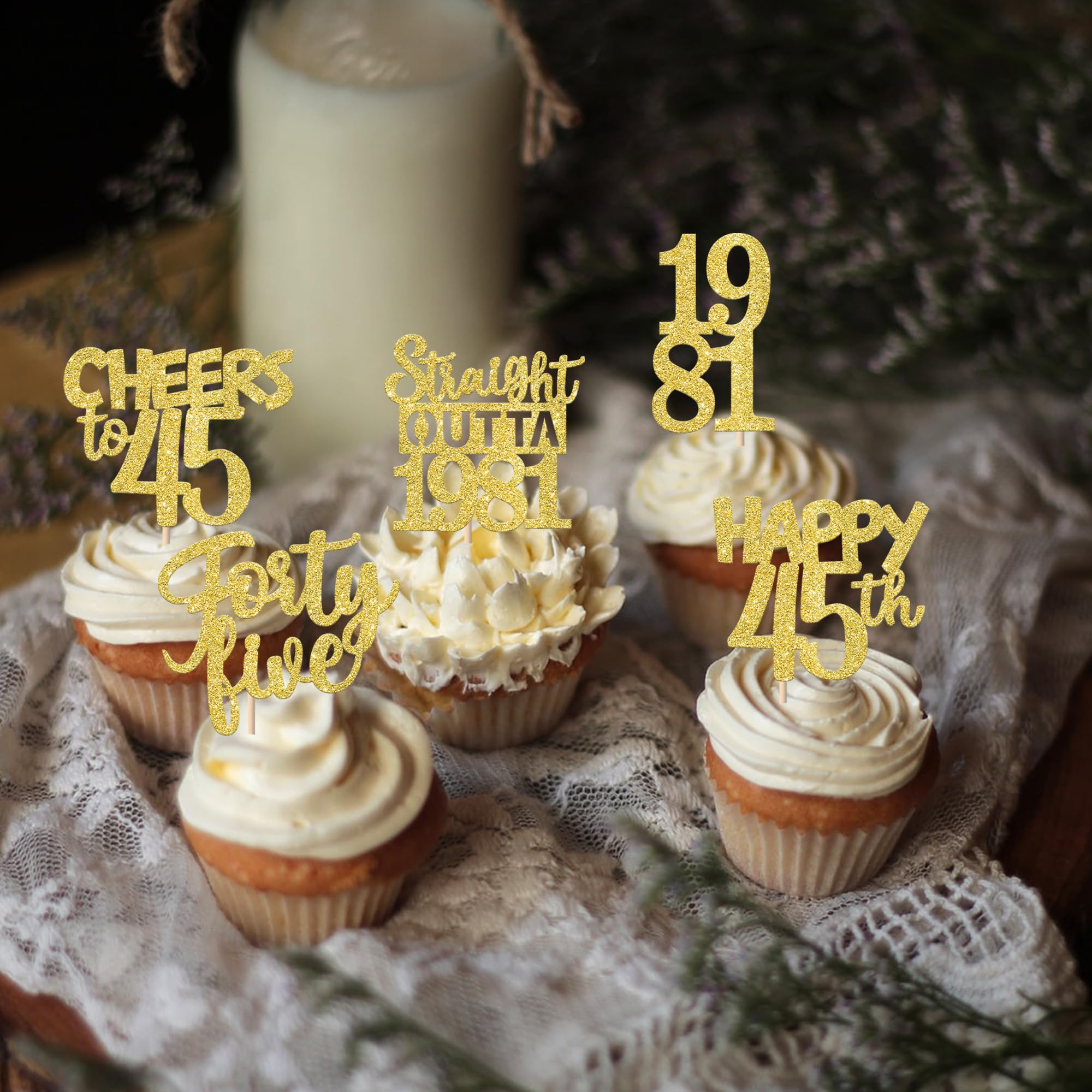 ZHUOWEISM 30PCS Straight Outta 1981 Cupcake Toppers – Gold Glitter 45th Birthday