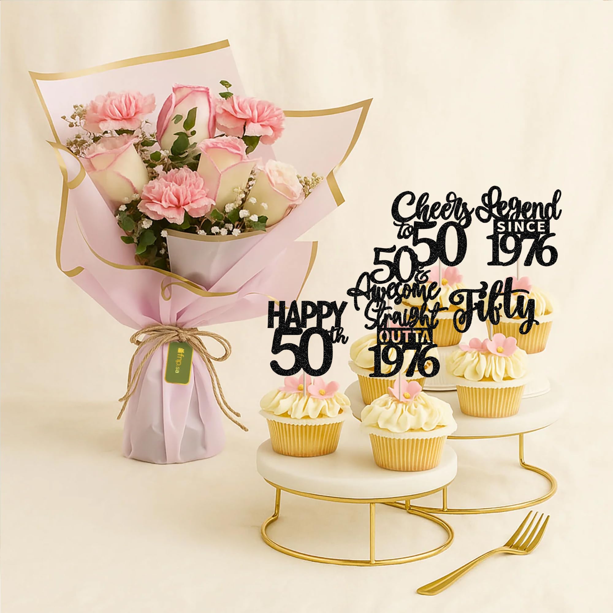 ZHUOWEISM 24Pcs Black Happy 50th Birthday Cupcake Toppers – Straight Outta 1976 | 50th Birthday Decorations