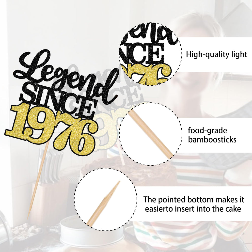 ZHUOWEISM Legend Since 1976 Cake Topper – Black Gold Glitter Fifty 50th Birthday Decoration