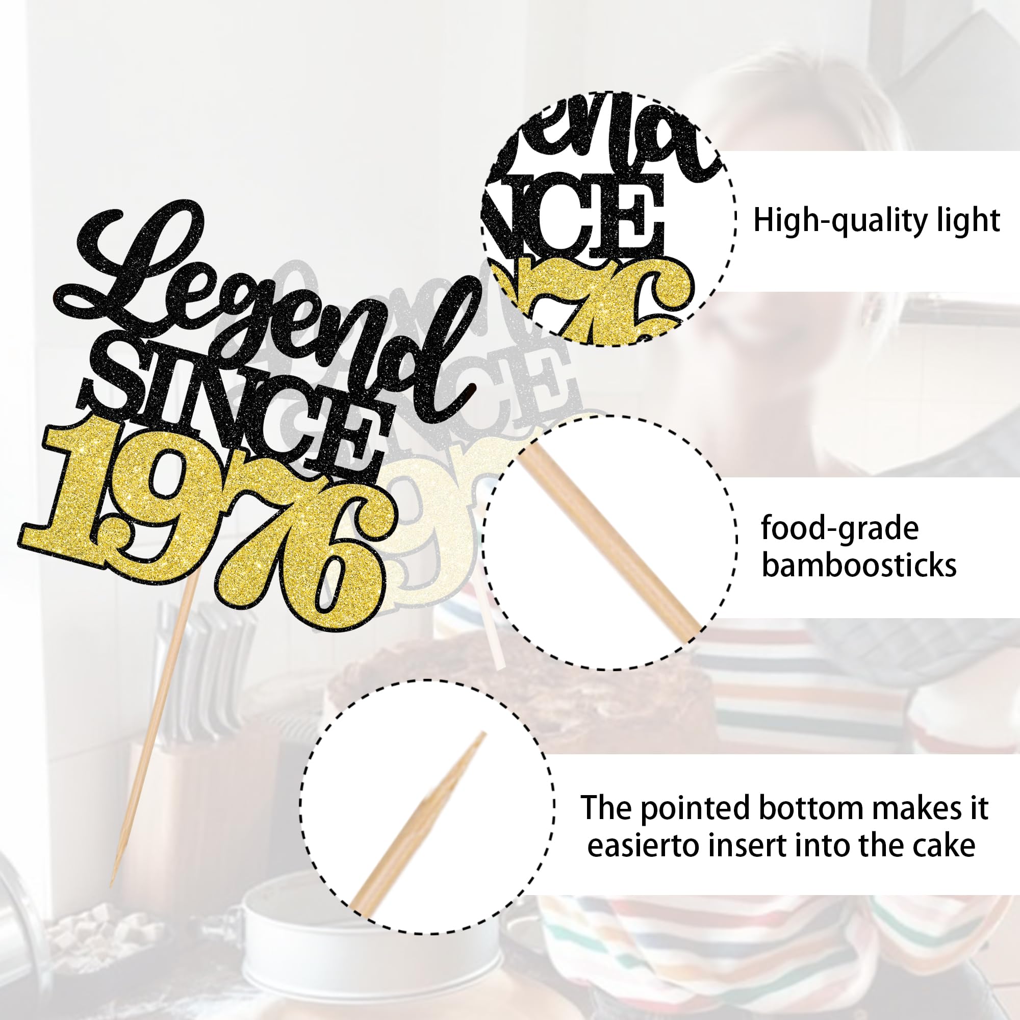 ZHUOWEISM Legend Since 1976 Cake Topper – Black Gold Glitter Fifty 50th Birthday Decoration