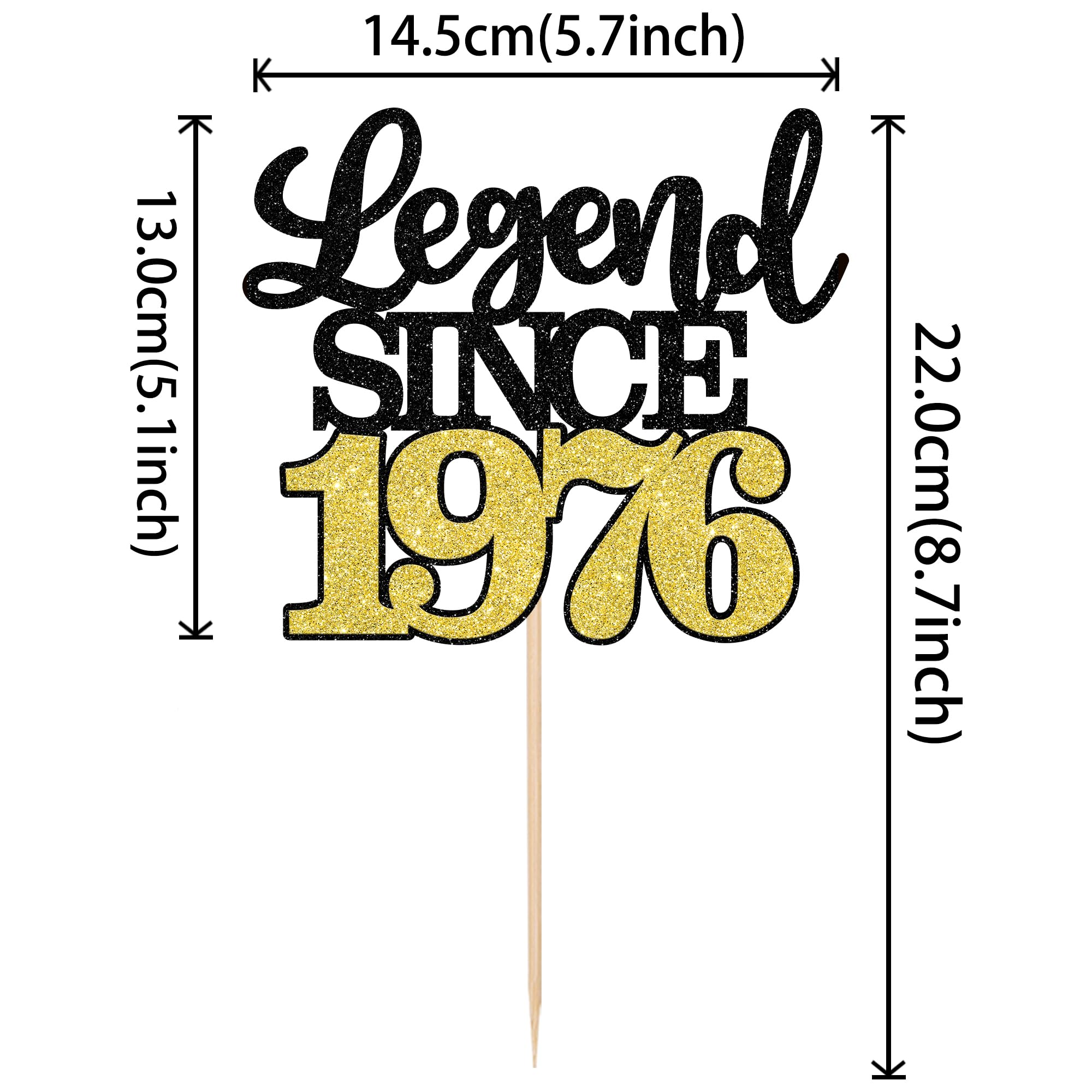 ZHUOWEISM Legend Since 1976 Cake Topper – Black Gold Glitter Fifty 50th Birthday Decoration