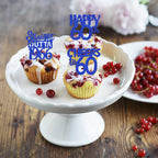 ZHUOWEISM 30 PCS 60th Birthday Cupcake Toppers – Glitter Straight Outta 1966, Blue