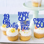 ZHUOWEISM 30 PCS 60th Birthday Cupcake Toppers – Glitter Straight Outta 1966, Blue