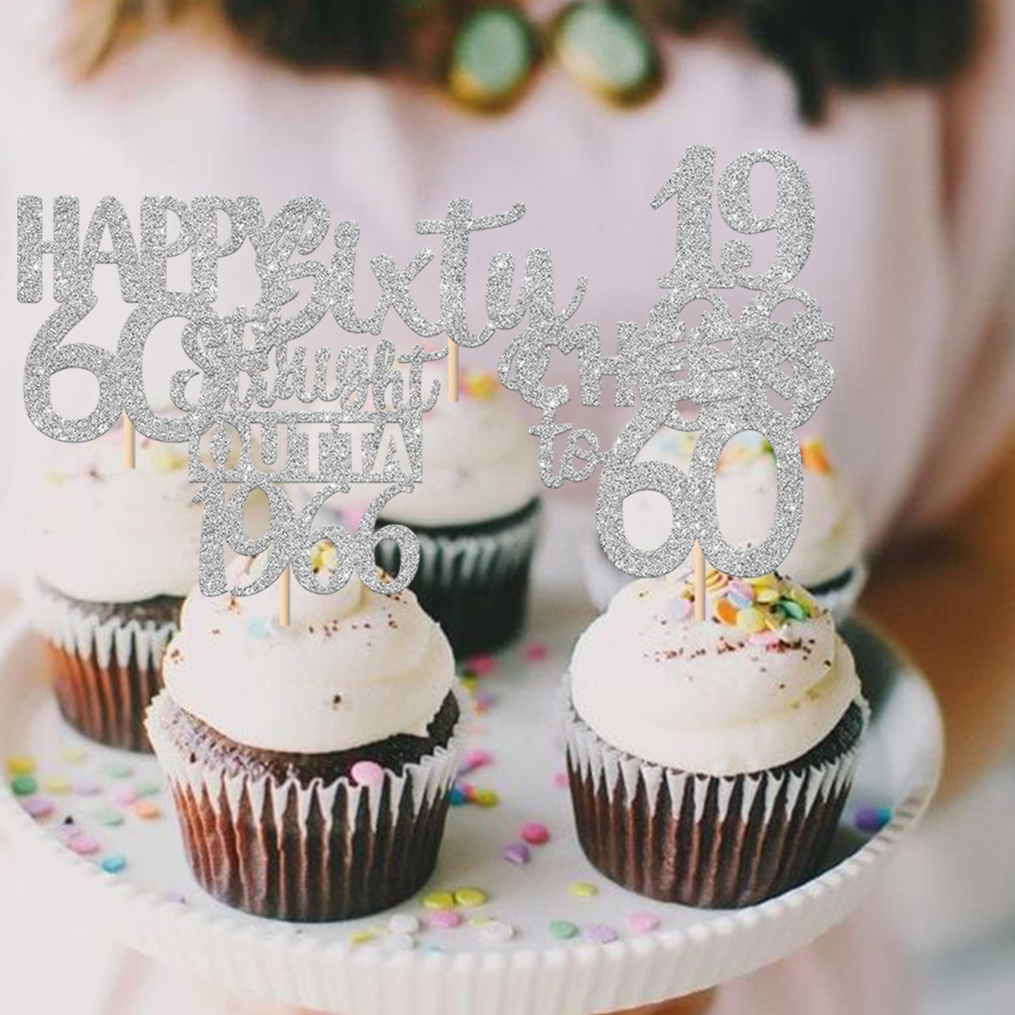 ZHUOWEISM 30Pcs 60th Birthday Cupcake Toppers Glitter Silver – Straight Outta 1966
