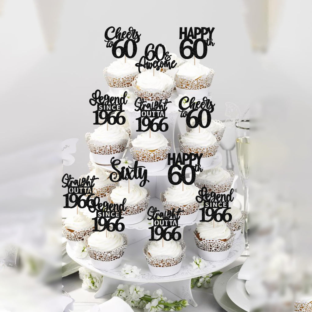ZHUOWEISM 24Pcs Black 60th Birthday Cupcake Toppers - Straight Outta 1966
