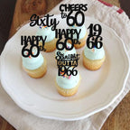 ZHUOWEISM 30Pcs Black Glitter Cupcake Toppers — Straight Outta 1966, 60th Birthday & Anniversary