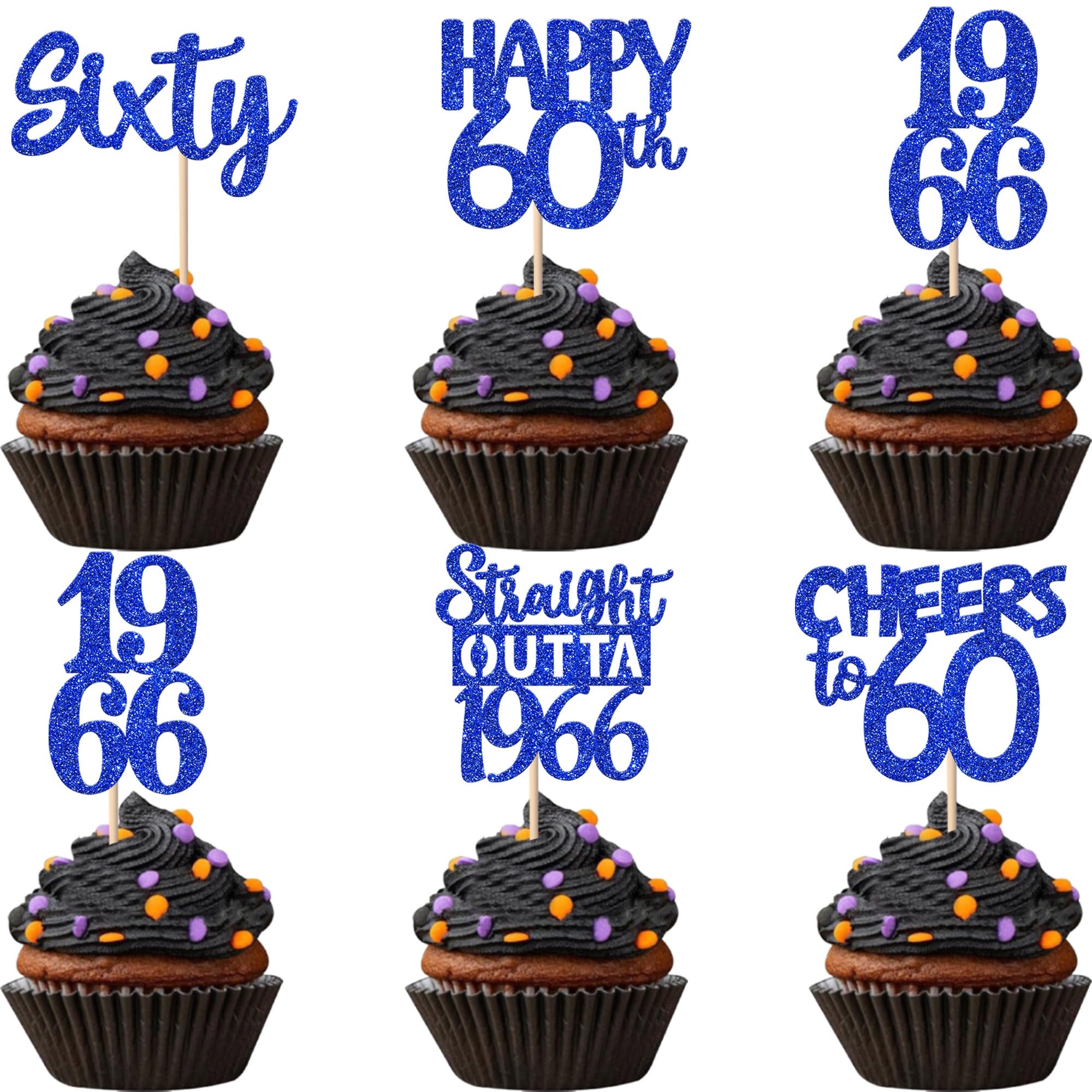 ZHUOWEISM 30 PCS 60th Birthday Cupcake Toppers – Glitter Straight Outta 1966, Blue