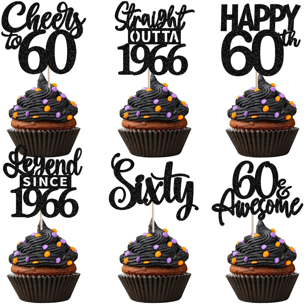 ZHUOWEISM 24Pcs Black 60th Birthday Cupcake Toppers - Straight Outta 1966
