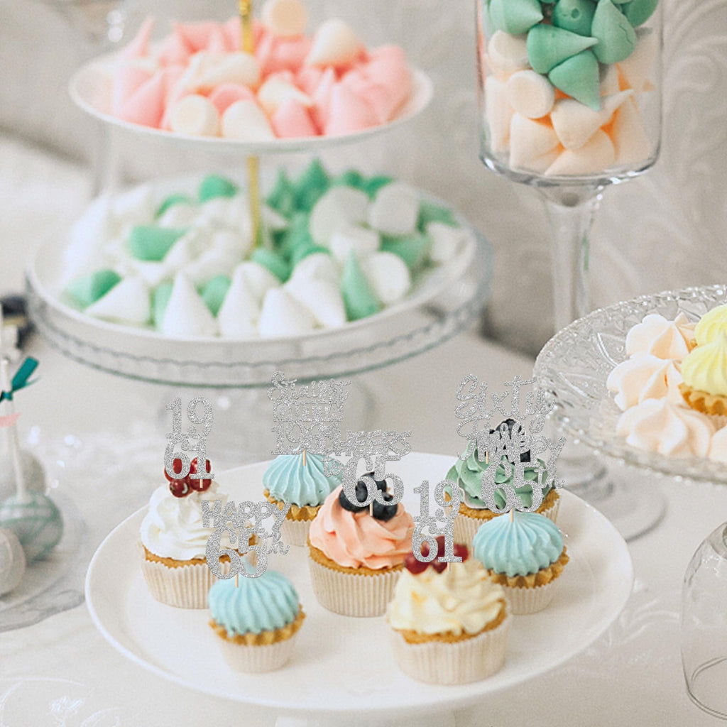 ZHUOWEISM 30 PCS 65th Birthday Cupcake Toppers Glitter Silver - Straight Outta 1961 Party Picks