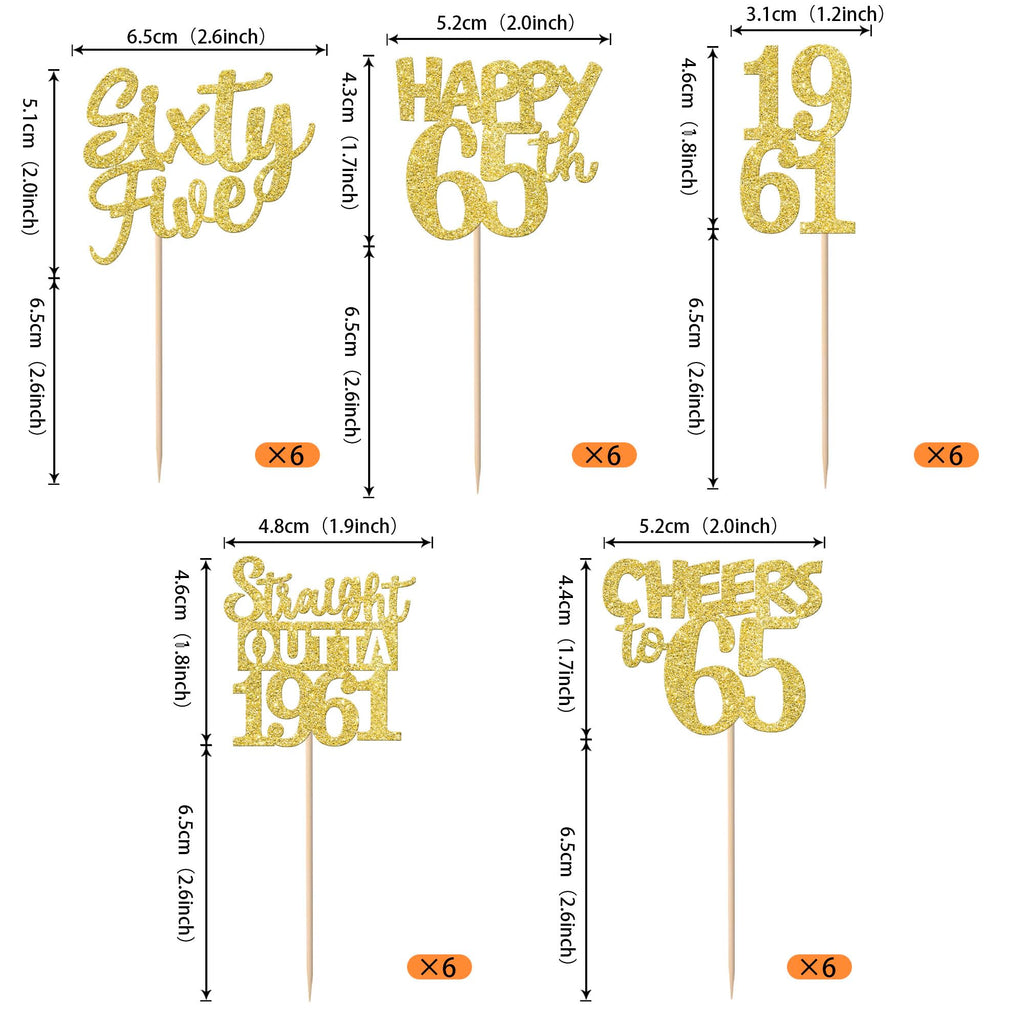 ZHUOWEISM 30Pcs Straight Outta 1961 Cupcake Toppers – Gold Glitter 65th Birthday Picks