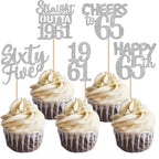 ZHUOWEISM 30 PCS 65th Birthday Cupcake Toppers Glitter Silver - Straight Outta 1961 Party Picks