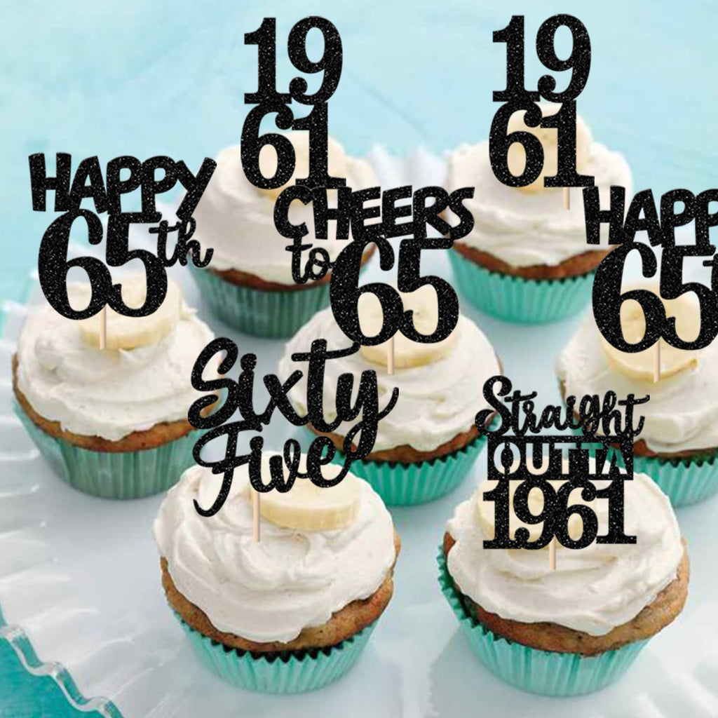 ZHUOWEISM 30PCS Black Glitter 65th Birthday Cupcake Toppers | Straight Outta 1961