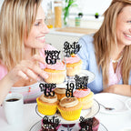 ZHUOWEISM 30PCS Black Glitter 65th Birthday Cupcake Toppers | Straight Outta 1961