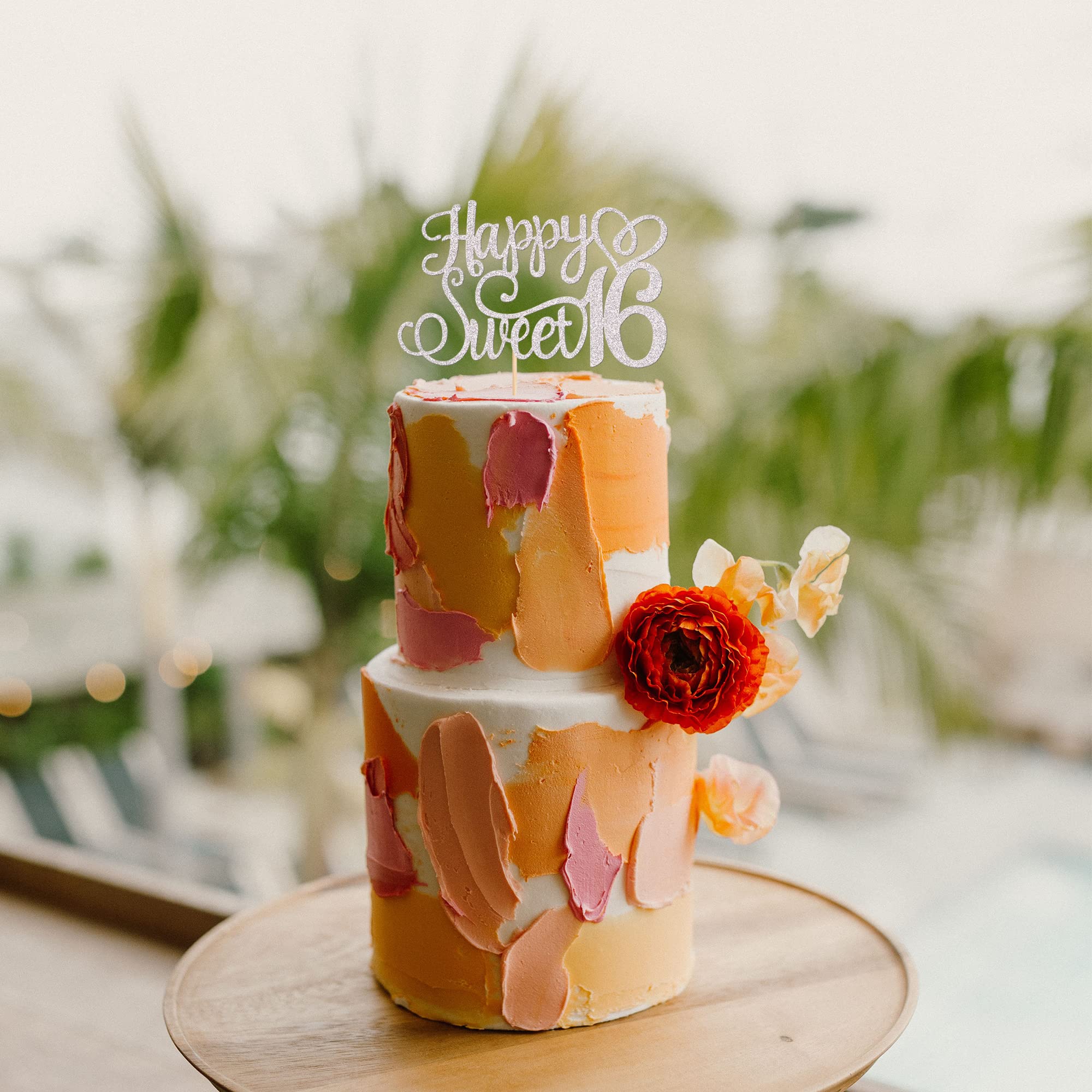 ZHUOWEISM Happy Sweet 16 Cake Topper – Glitter 16th Birthday Party Decor