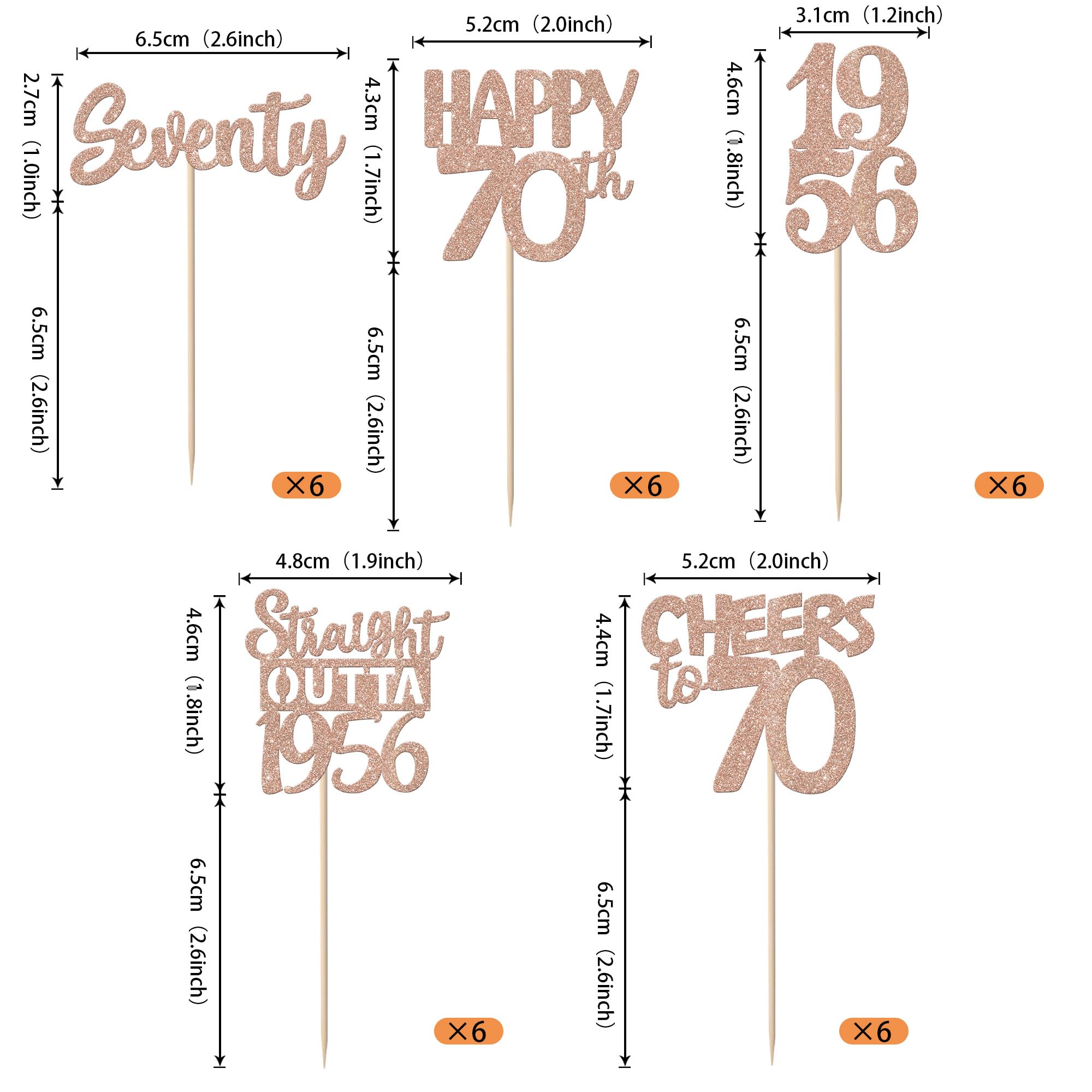 ZHUOWEISM 30PCS 70th Birthday Cupcake Toppers – Glitter Rose Gold, Straight Outta 1956