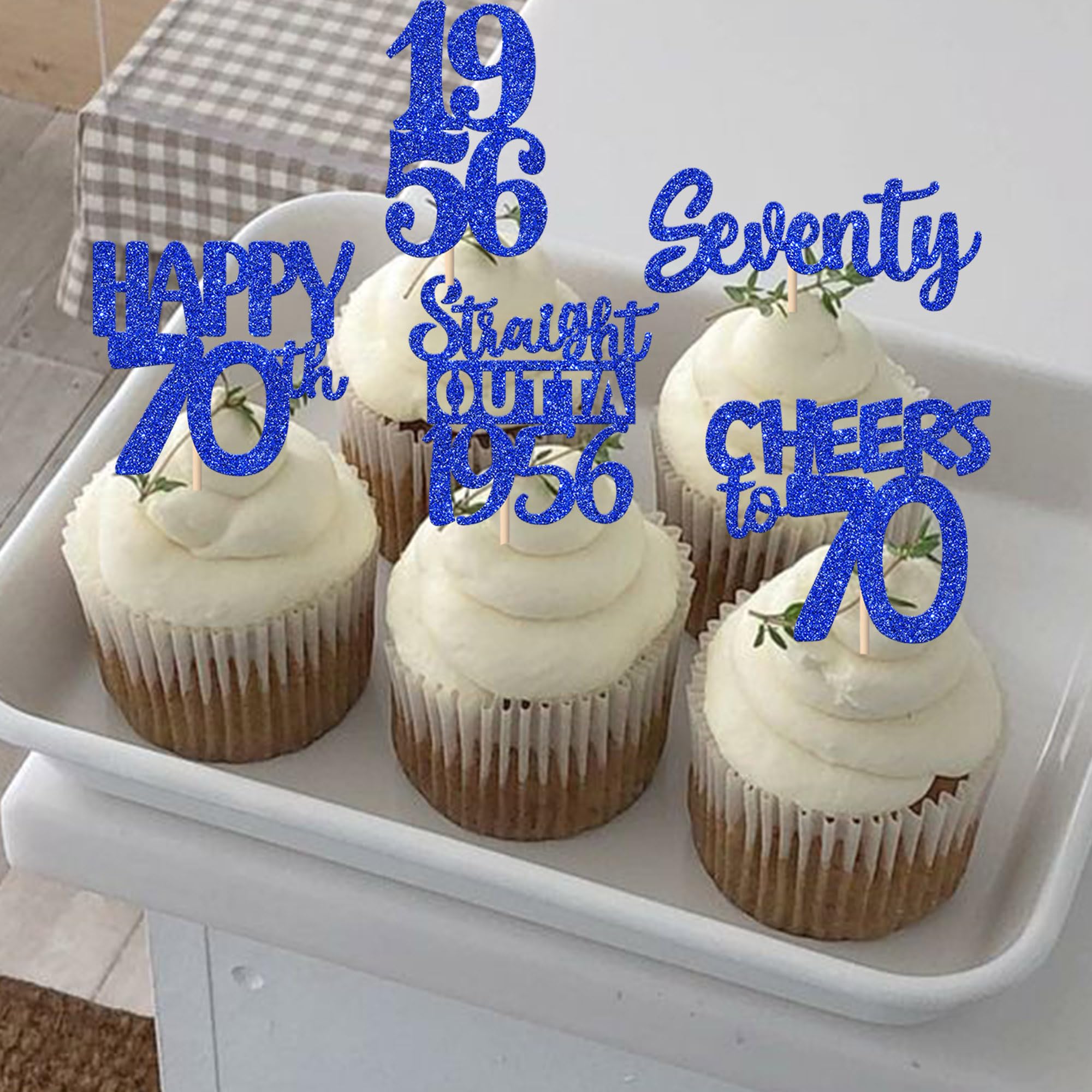 ZHUOWEISM 30 PCS 70th Birthday Cupcake Toppers Glitter – Straight Outta 1956 – Blue