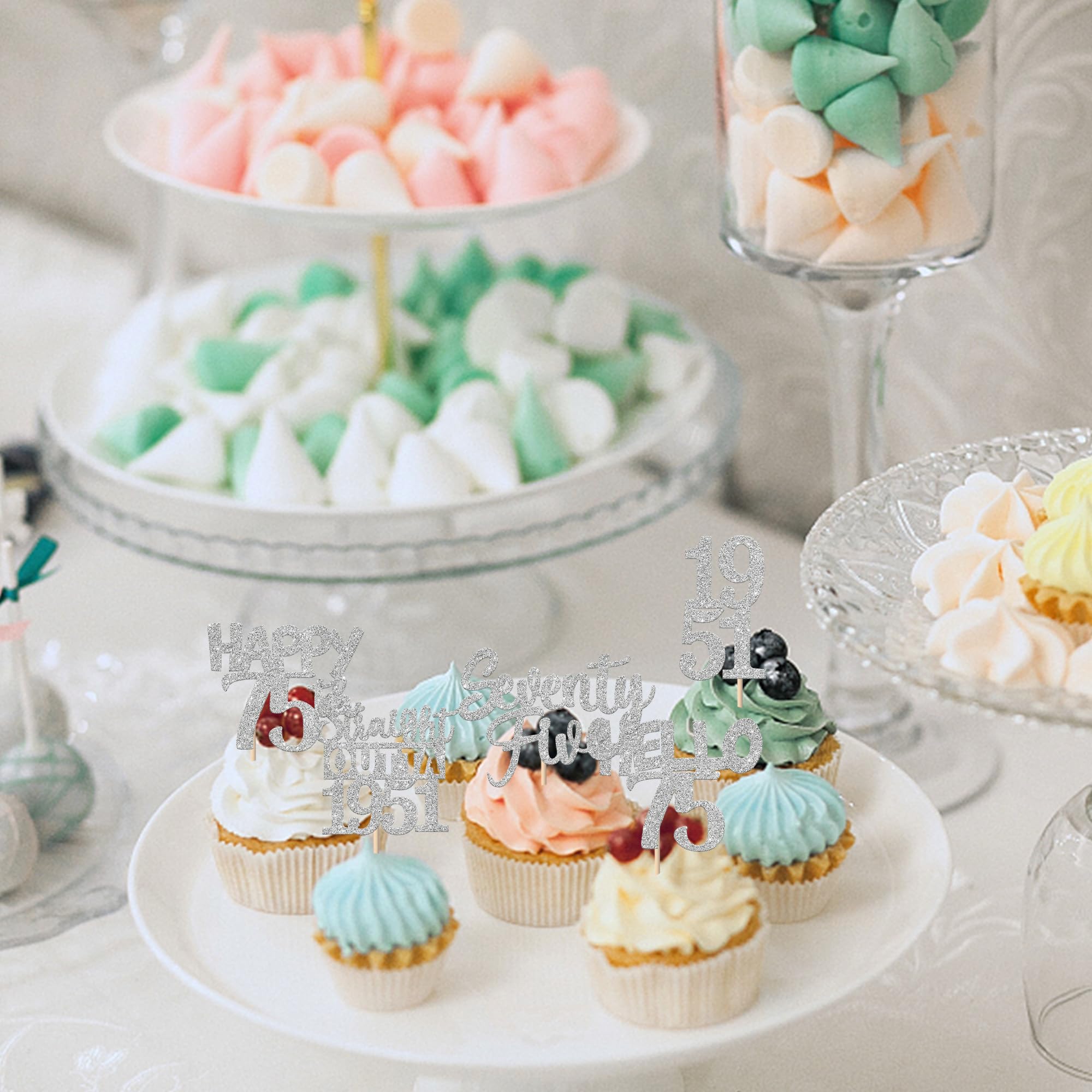 ZHUOWEISM 30 Pcs 75th Birthday Cupcake Toppers Glitter | Straight Outta 1951 Party Picks