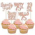 ZHUOWEISM 30Pcs 75th Birthday Cupcake Toppers Glitter Seventy Five - Straight Outta 1951 Rose Gold